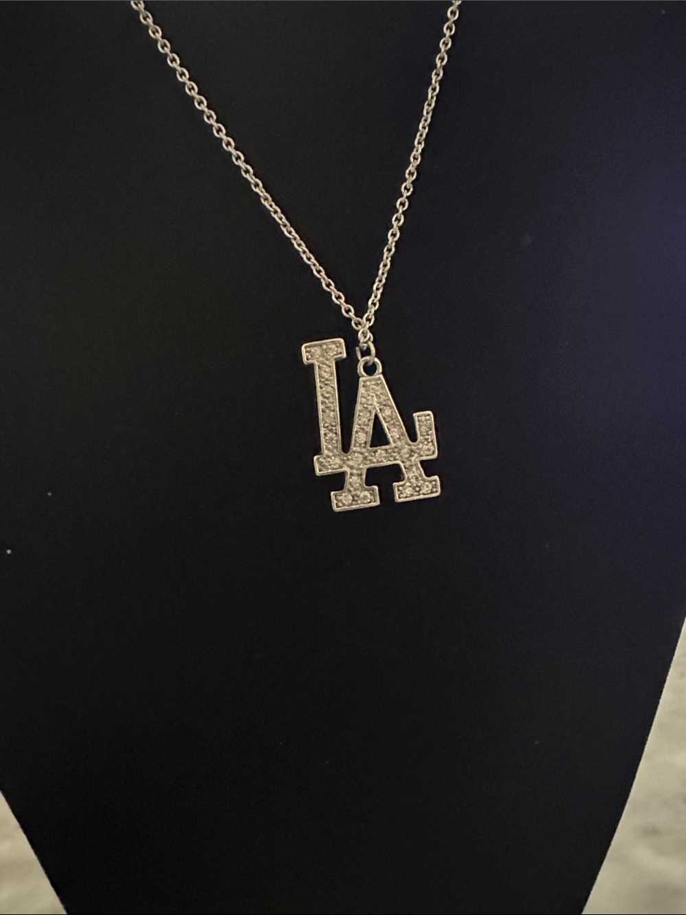 Rhinestone 'LA' Pendant Necklace - Silver Tone